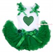 Valentine's Day White Baby Pettitop Kelly Green Ruffles & Bows & Sparkle Kelly Green Heart Print & Kelly Green Newborn Pettiskirt NN250